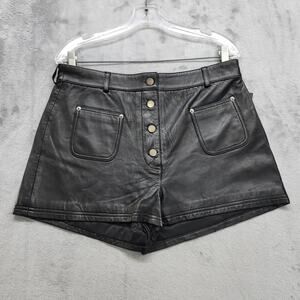 NEW Whet Blu x Maleni Cruz Leather Shorts Womens 14 Black High Rise Button Fly